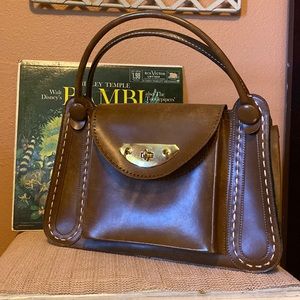 Vintage Mahler Brown Turn Key Lock Wooden Handbag… - image 1